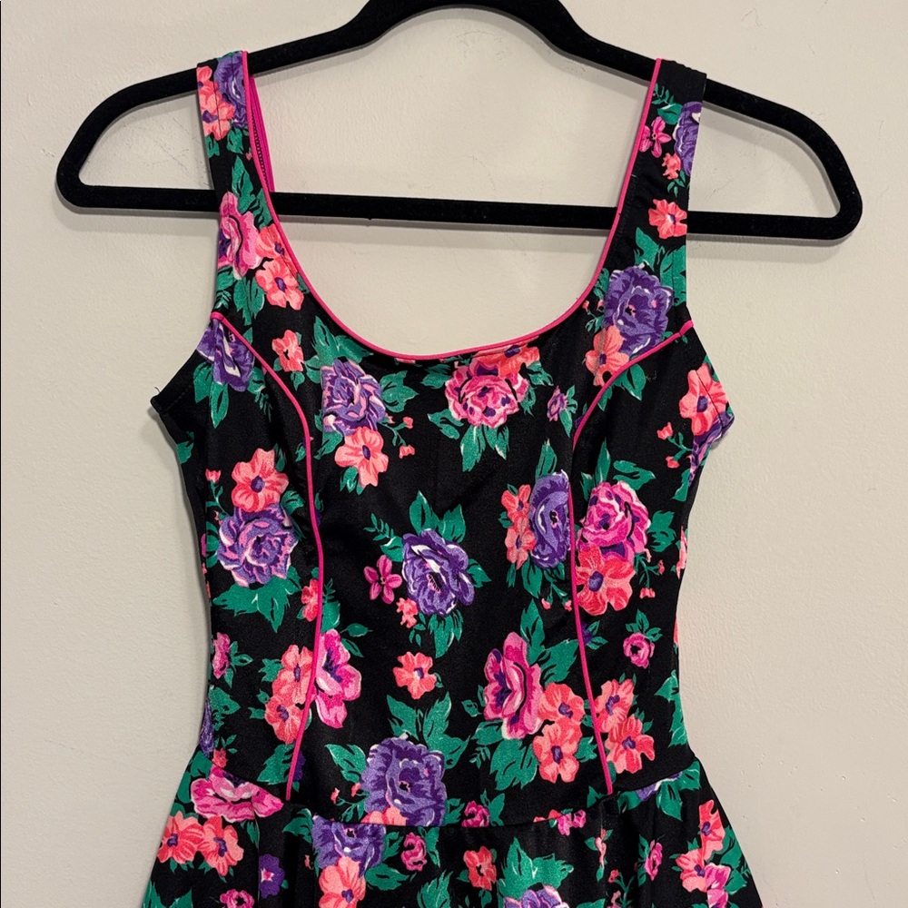 70s Floral One Piece Swim Skirt